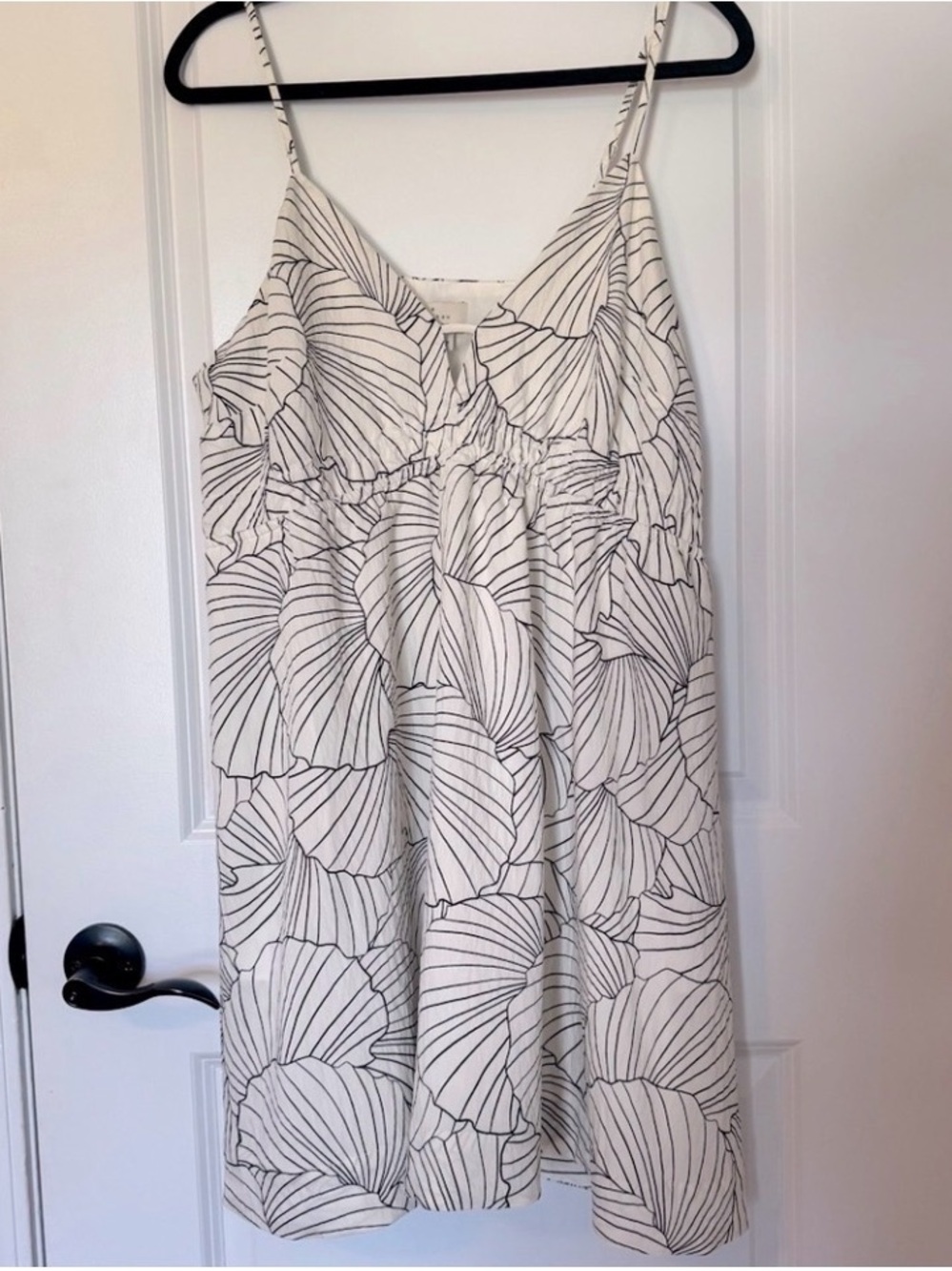 a new day White Dress with Black Leaf Line Print